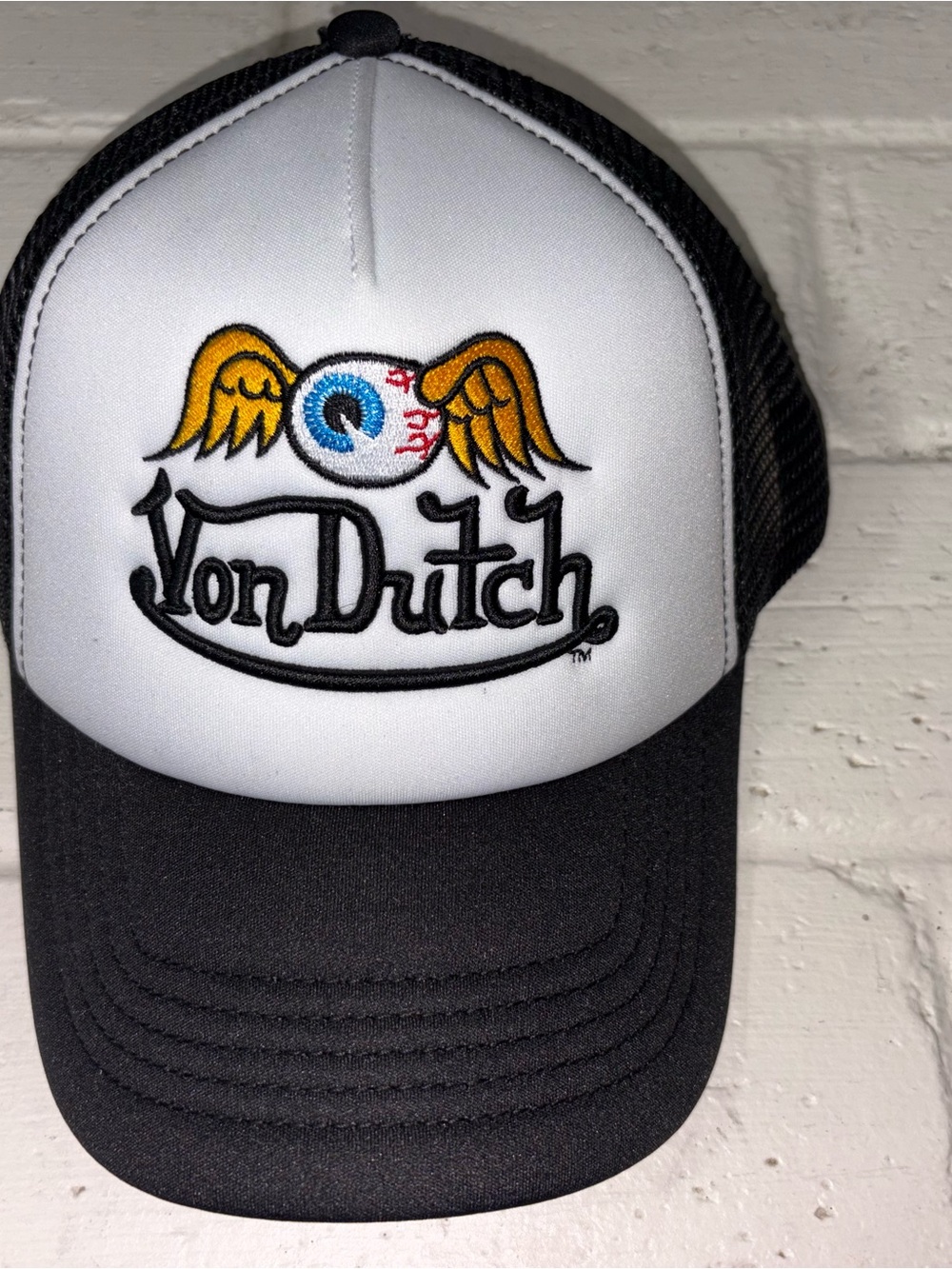 Von Dutch Black and White Trucker Hat with Winged Eye Patch - Picture 4 of 9
